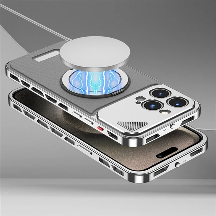Per iPhone 14 Pro Case Magnetic Closure Back Plate + Metal Frame Phone Cover with Kickstand - Nero / Grigio Scuro