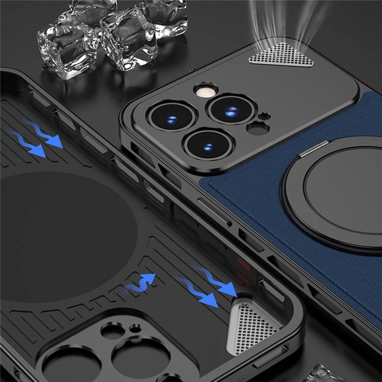 Per iPhone 14 Pro Case Magnetic Closure Back Plate + Metal Frame Phone Cover with Kickstand - Nero / Grigio Scuro