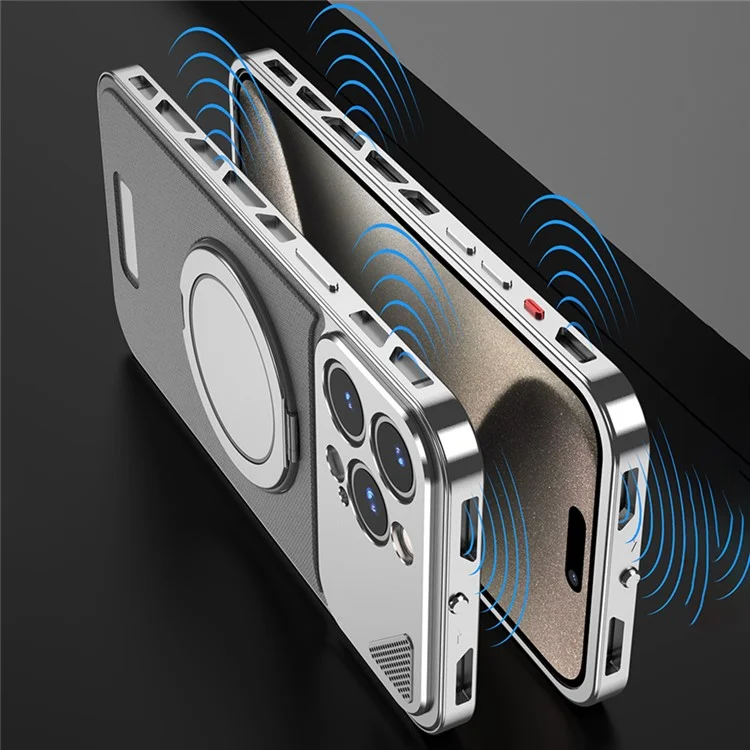 Per iPhone 14 Pro Case Magnetic Closure Back Plate + Metal Frame Phone Cover with Kickstand - Nero / Grigio Scuro