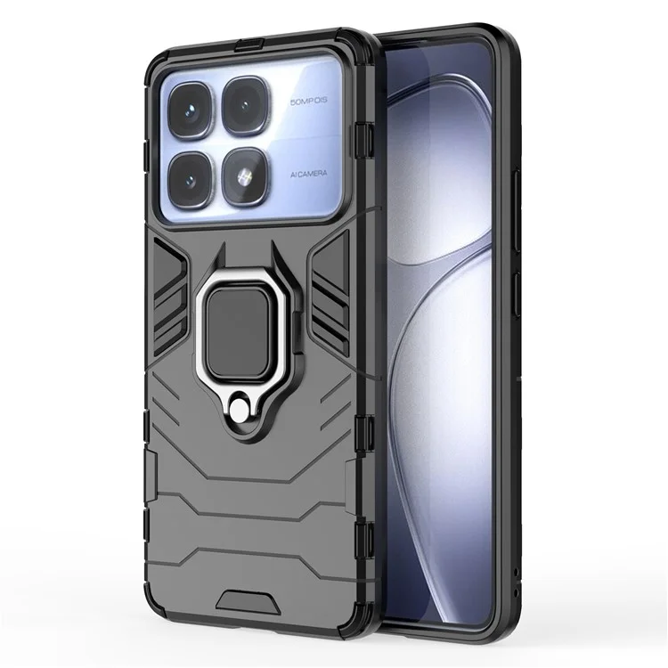 For Xiaomi Redmi K70 Ultra Case PC+TPU Protective Phone Cover with Ring Kickstand - Black