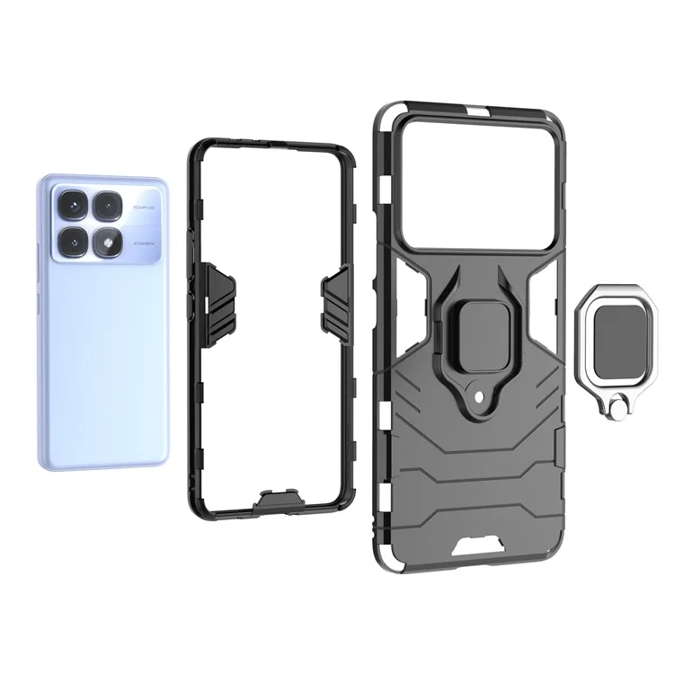 For Xiaomi Redmi K70 Ultra Case PC+TPU Protective Phone Cover with Ring Kickstand - Black