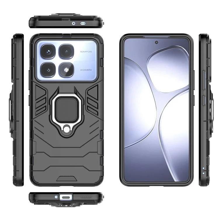 For Xiaomi Redmi K70 Ultra Case PC+TPU Protective Phone Cover with Ring Kickstand - Black