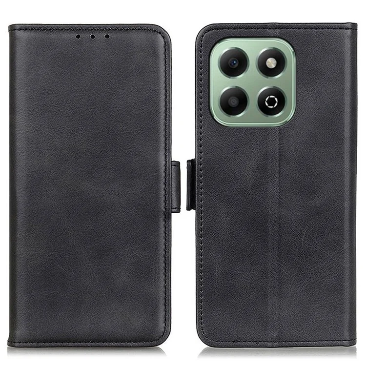 For Honor X6b 4G Case Stand Cowhide Texture PU Leather Phone Cover - Black