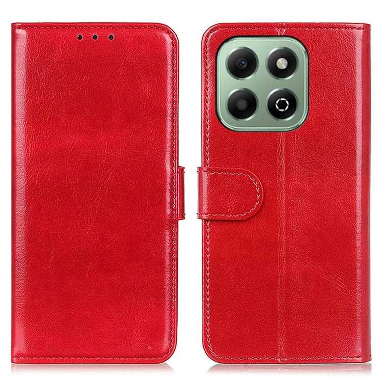 For Honor X6b 4G Case Crazy Horse Texture PU Leather Phone Stand Cover - Red