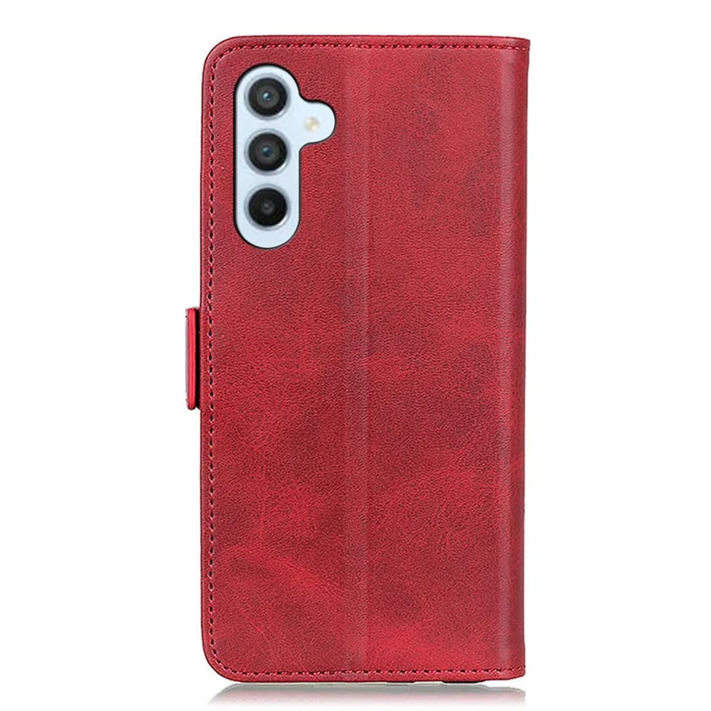 For Samsung Galaxy M35 5G Case Stand Cowhide Texture PU Leather Phone Cover - Red