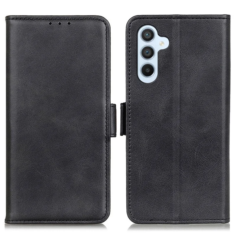 For Samsung Galaxy A16 5G / A16 4G Case Stand Cowhide Texture PU Leather Phone Cover - Black