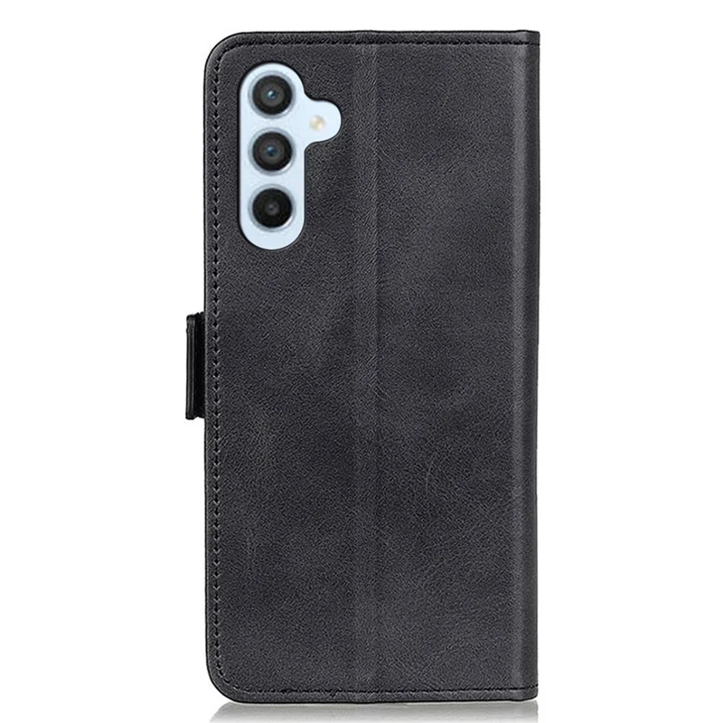 For Samsung Galaxy A16 5G / A16 4G Case Stand Cowhide Texture PU Leather Phone Cover - Black