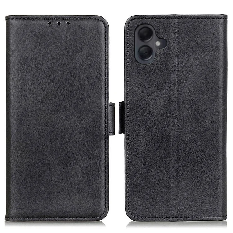 Für Samsung Galaxy A06 Case Stand Cowhide Texture PU Leather Phone Cover - Schwarz