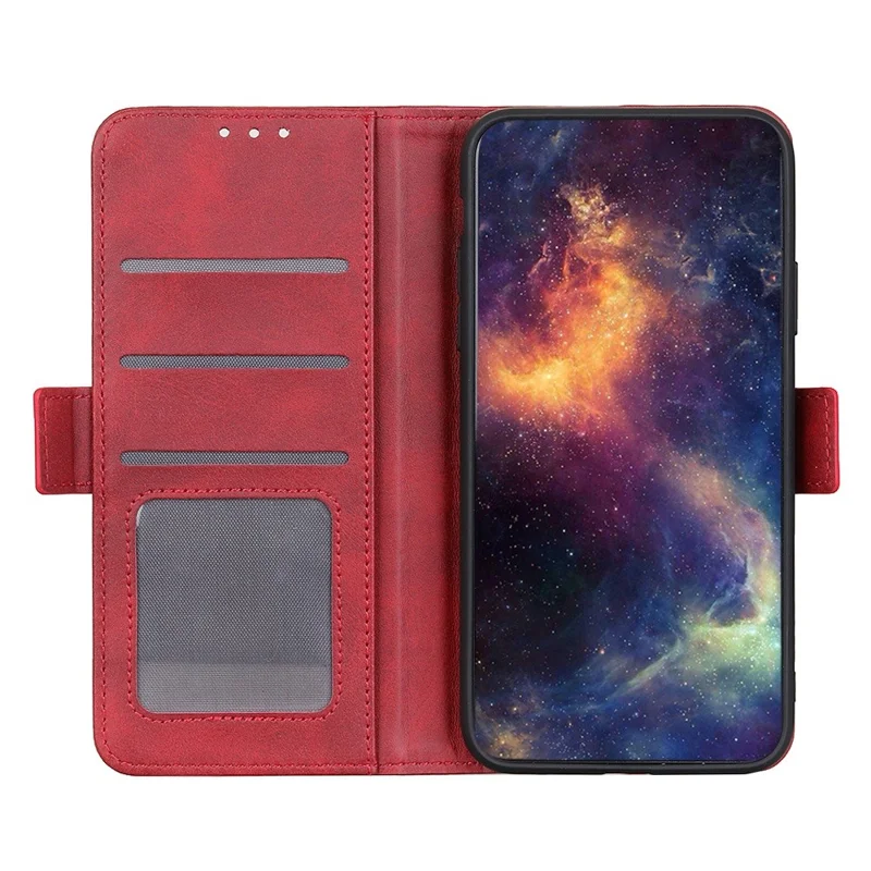 For Samsung Galaxy A06 4G Case Stand Cowhide Texture PU Leather Phone Cover - Red
