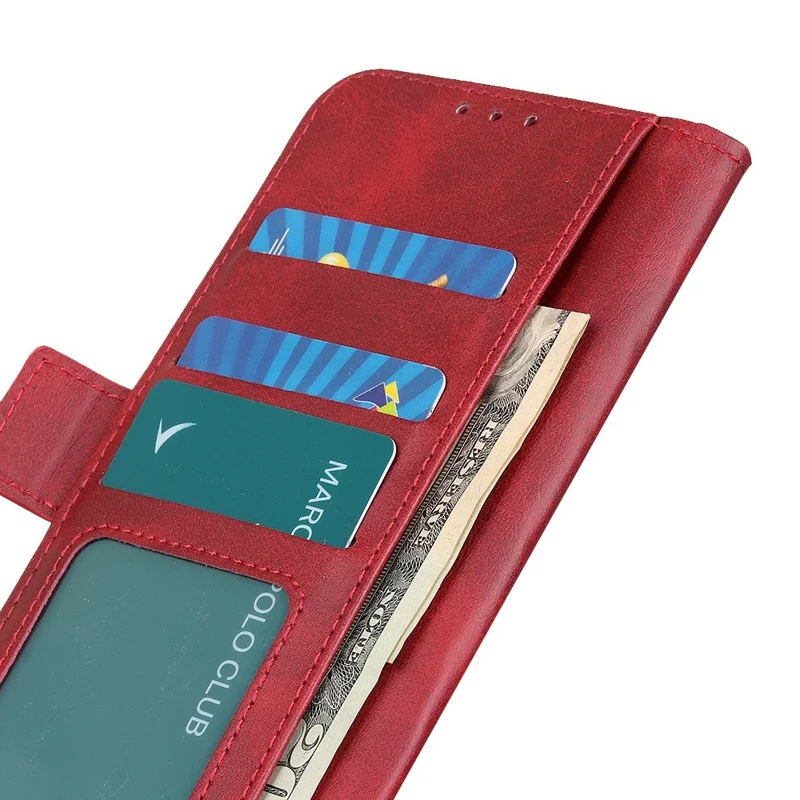 For Samsung Galaxy A06 4G Case Stand Cowhide Texture PU Leather Phone Cover - Red