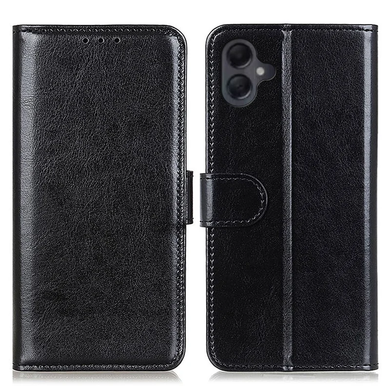 Para Samsung Galaxy A06 Case Crazy Horse Texture PU Leather Phone Stand Cover - Preto