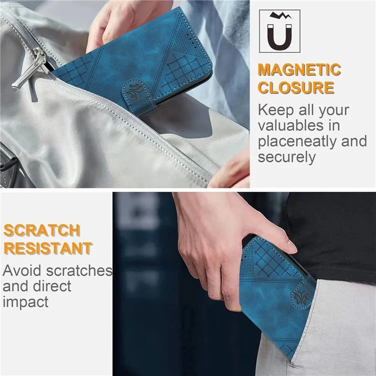 YX0080 Para Motorola Moto G34 5G Case Mariposa Impresión de la Billetera de Cuero Tapa Del Teléfono - Zafiro
