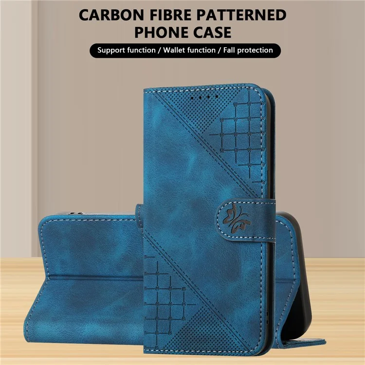 YX0080 Para Motorola Moto G34 5G Case Mariposa Impresión de la Billetera de Cuero Tapa Del Teléfono - Zafiro