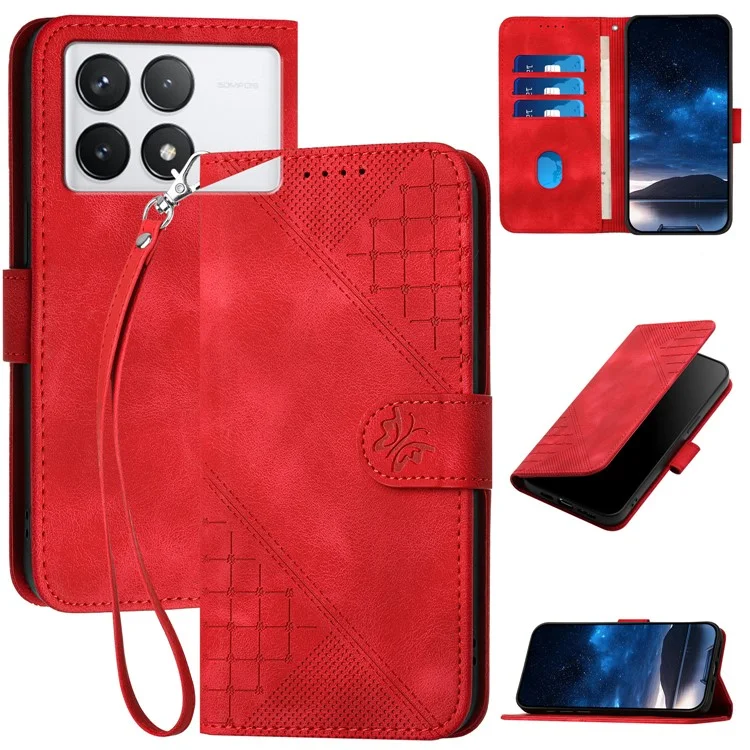 YX0080 Para Xiaomi Poco F6 Pro 5G / Redmi K70 5G / K70 Pro 5G Case Butterfly Impresión de la Billetera de Cuero Cubierta de Teléfono - Rojo