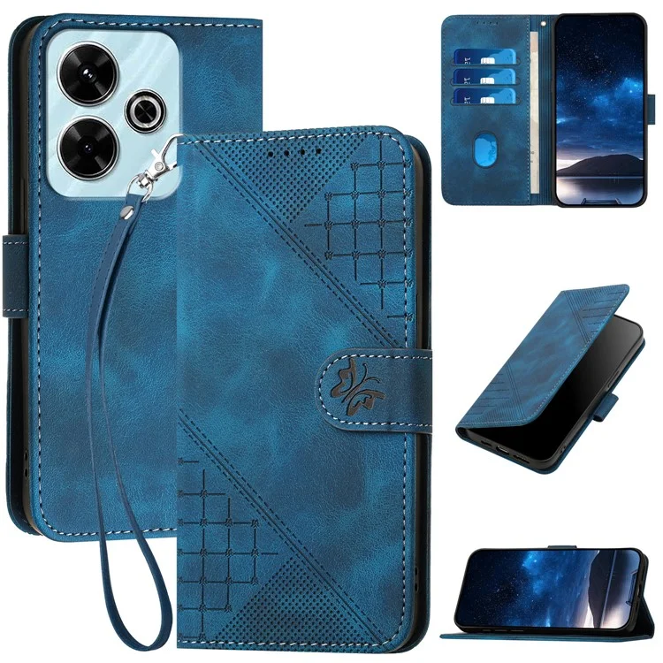 YX0080 Per Xiaomi Redmi 13 5G / 4G / Poco M6 4G / Redmi Note 13R 5G Custodia in pelle a portafoglio per telefono - Zaffiro
