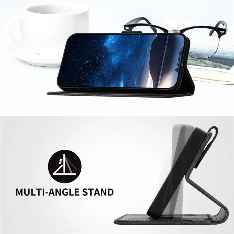 YX0080 Para Xiaomi Poco M6 5G / Redmi 13R 5G / 13C 5G / 13C 4G / Poco C65 4G Case de Cuero Cover de la Billetera de Cuero - Negro