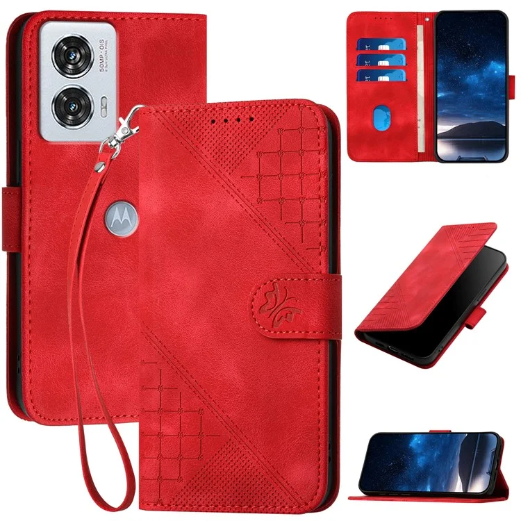YX0080 Para Motorola Edge 50 Fusion 5G Case Mariposa Impresión de la Billetera de Cuero Cubierta de Teléfono - Rojo
