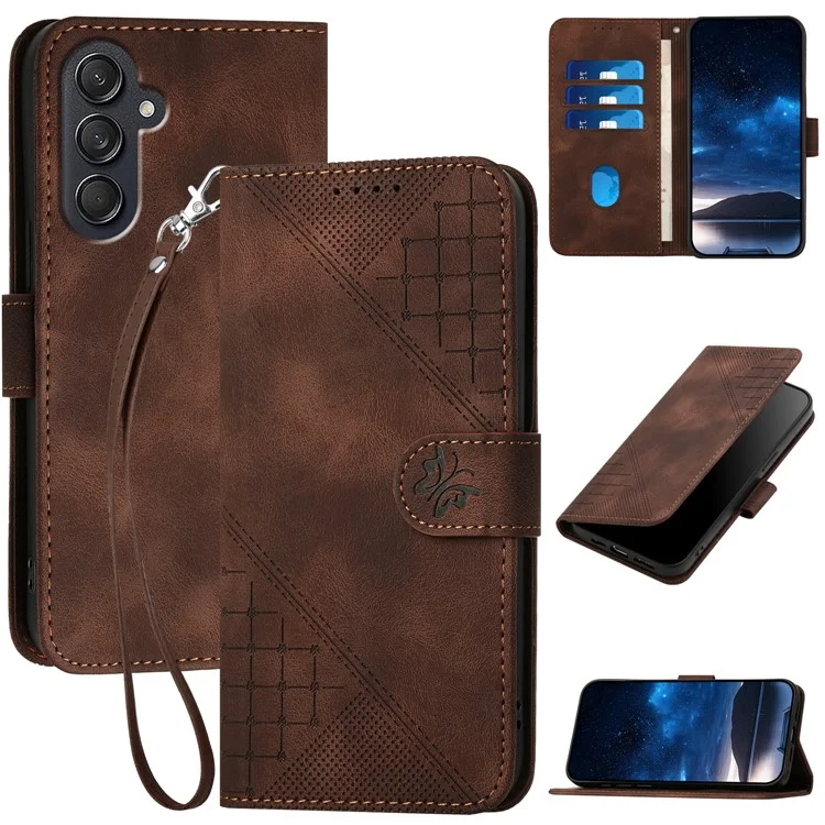 YX0080 Para Samsung Galaxy F55 5G / C55 5G / M55 5G Case Butterfly Impresión de Cuero Cubierta Telefónica - Marrón