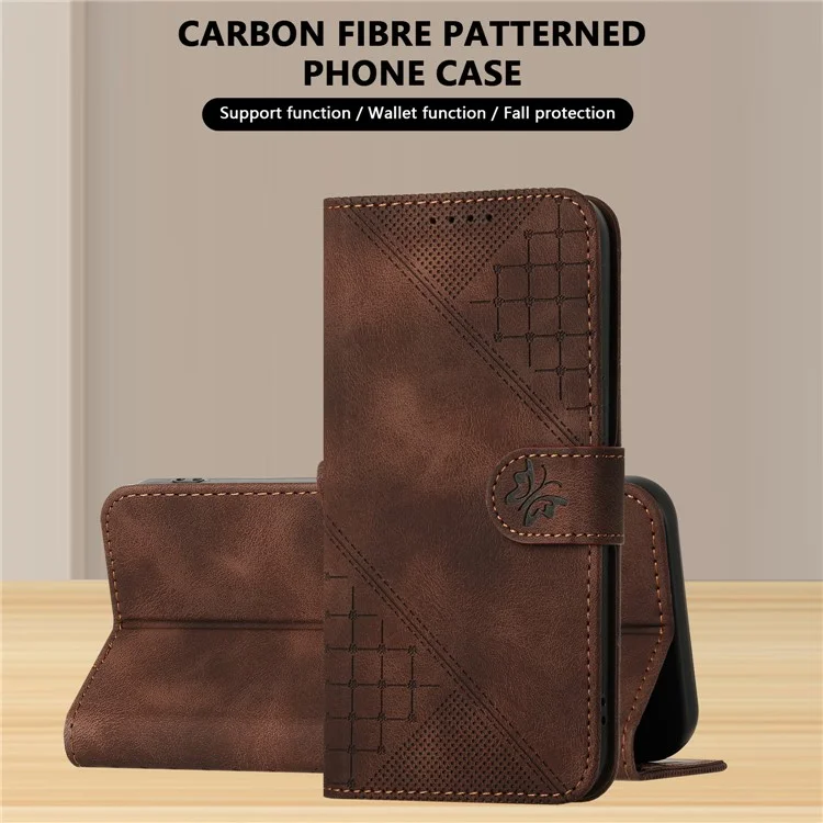 YX0080 Para Samsung Galaxy F55 5G / C55 5G / M55 5G Case Butterfly Impresión de Cuero Cubierta Telefónica - Marrón