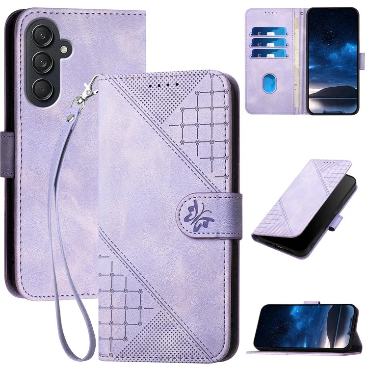 YX0080 Für Samsung Galaxy F55 5G / C55 5G / M55 5G Hülle Schmetterling Prägung Leder Wallet Handyhülle - Hellviolett