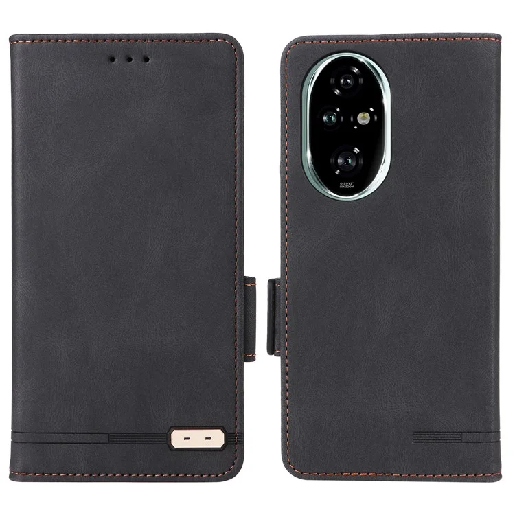 For Honor 200 Pro 5G Case Leather Wallet Flip Phone Cover with Hardware Decor - Black