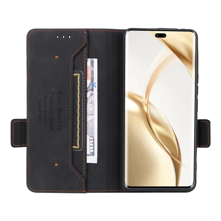 For Honor 200 Pro 5G Case Leather Wallet Flip Phone Cover with Hardware Decor - Black