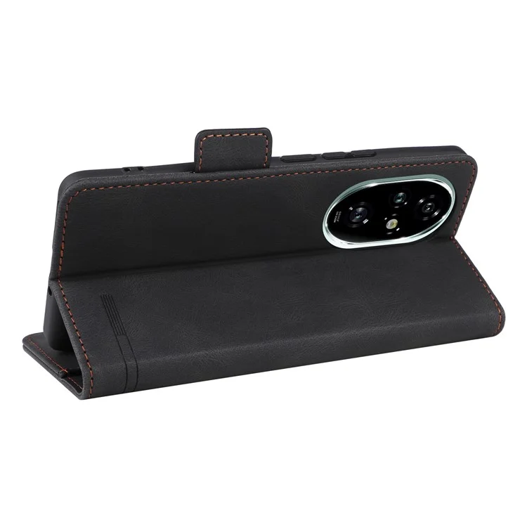 For Honor 200 Pro 5G Case Leather Wallet Flip Phone Cover with Hardware Decor - Black