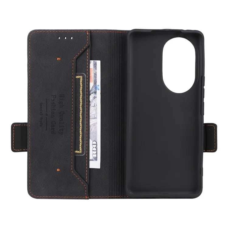 For Honor 200 Pro 5G Case Leather Wallet Flip Phone Cover with Hardware Decor - Black