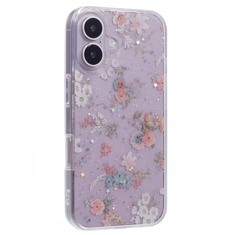 Pour Iphone 16 Case de Téléphone à Paillettes de Couverture de Fleur de Paillettes Époxy - Style A