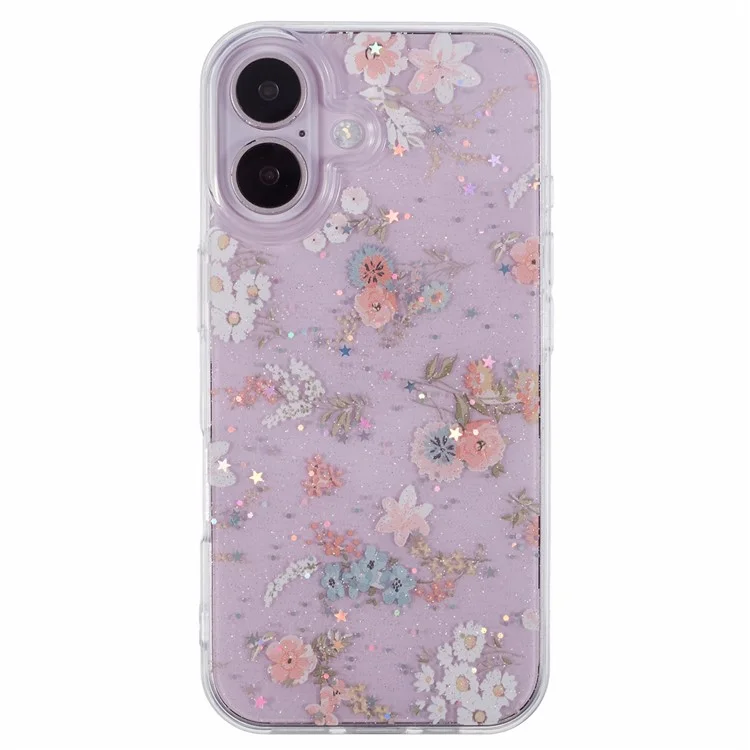 Pour Iphone 16 Case de Téléphone à Paillettes de Couverture de Fleur de Paillettes Époxy - Style A