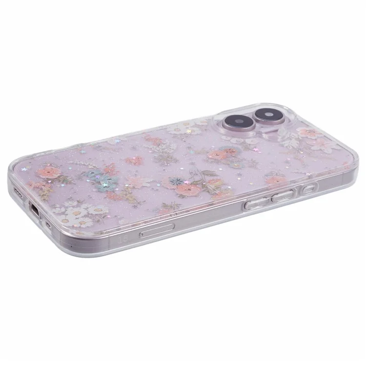 Pour Iphone 16 Case de Téléphone à Paillettes de Couverture de Fleur de Paillettes Époxy - Style A