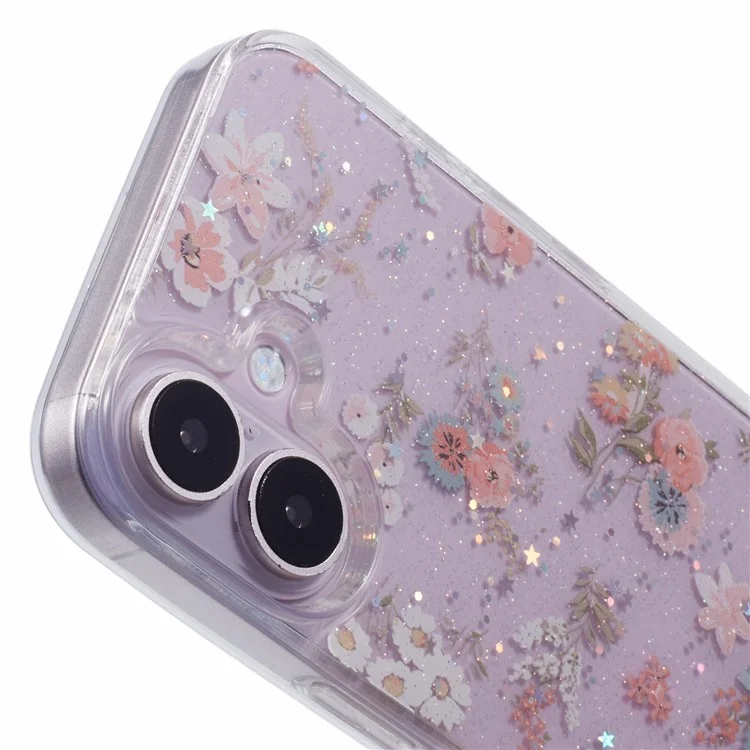 Pour Iphone 16 Case de Téléphone à Paillettes de Couverture de Fleur de Paillettes Époxy - Style A