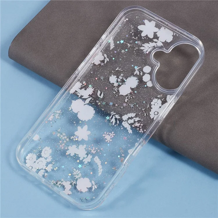 Pour Iphone 16 Case de Téléphone à Paillettes de Couverture de Fleur de Paillettes Époxy - Style A