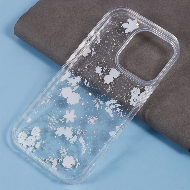 For iPhone 16 Pro Case Glitter Flower Epoxy Shockproof Phone Cover - Style A