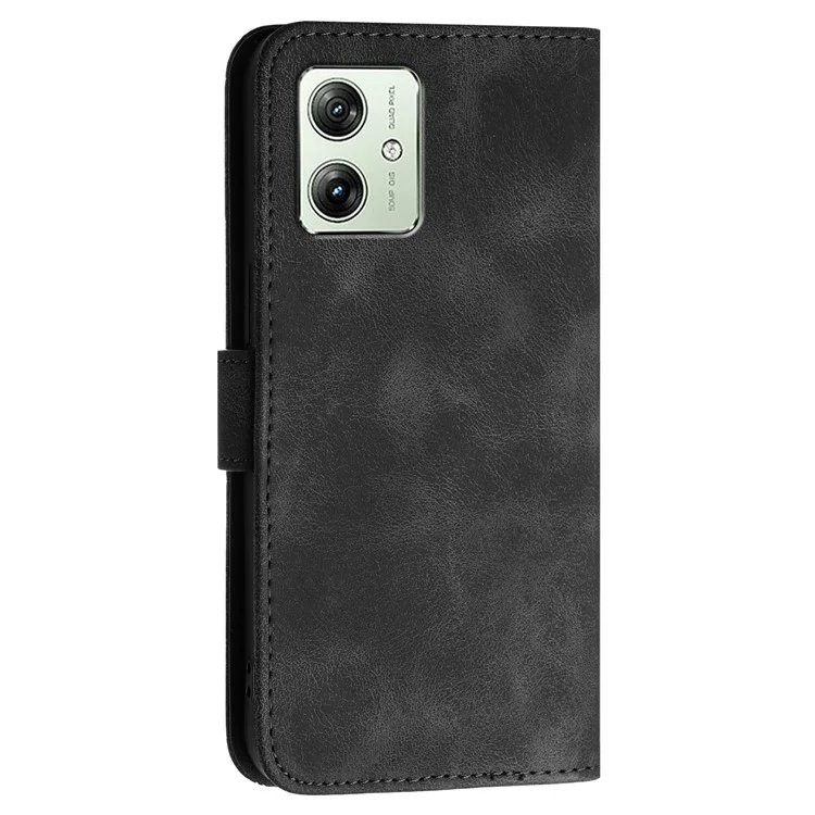 For Motorola Moto G64 5G / G54 Power 5G Leather Wallet Case Butterfly Flower Imprinted Phone Cover with Strap - Black