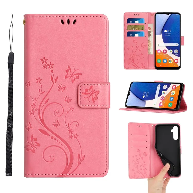 Para o Samsung Galaxy A16 5G / A16 4G Case PU Leather Phone Wallet Cover com Alça - Pink