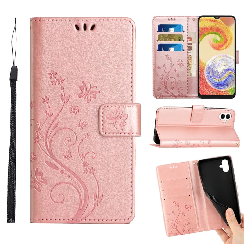 Pour Samsung Galaxy A06 pu Leather Phone Wallet Cover Avec Sangle - or Rose