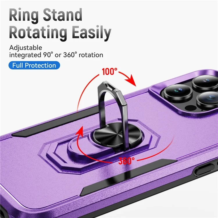 Per iPhone 16 Pro Max Custodia Grado Militare Anello Supporto PC + TPU Cover per Telefono - Viola + Nero