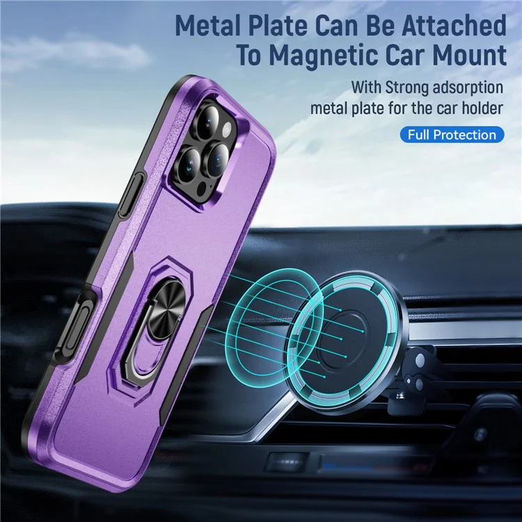 Per iPhone 16 Pro Max Custodia Grado Militare Anello Supporto PC + TPU Cover per Telefono - Viola + Nero