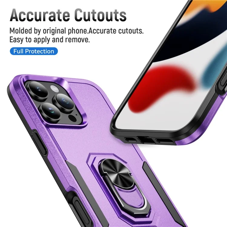 Per iPhone 16 Pro Max Custodia Grado Militare Anello Supporto PC + TPU Cover per Telefono - Viola + Nero