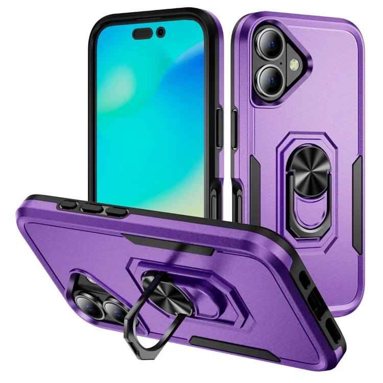 Per iPhone 16 Custodia Grado Militare Anello Supporto PC+TPU Custodia per Telefono - Viola+Nero