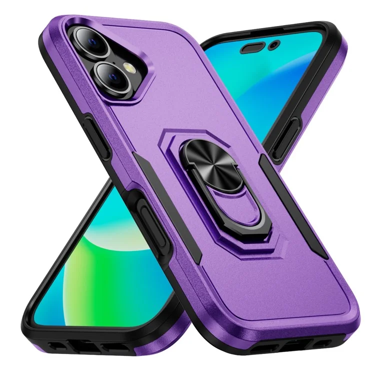 Per iPhone 16 Custodia Grado Militare Anello Supporto PC+TPU Custodia per Telefono - Viola+Nero
