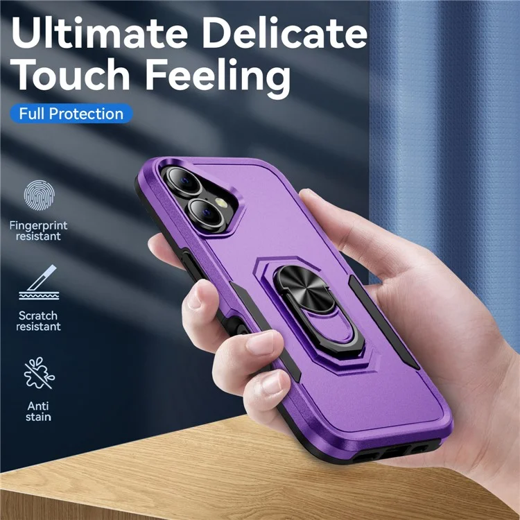Per iPhone 16 Custodia Grado Militare Anello Supporto PC+TPU Custodia per Telefono - Viola+Nero