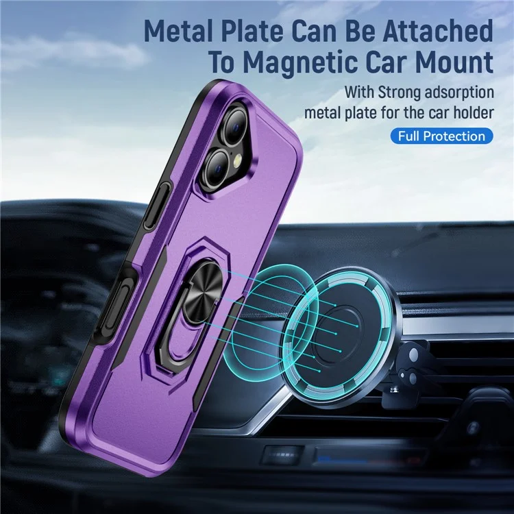 Per iPhone 16 Custodia Grado Militare Anello Supporto PC+TPU Custodia per Telefono - Viola+Nero