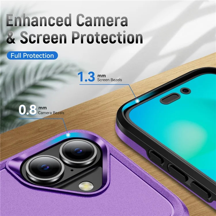 Per iPhone 16 Custodia Grado Militare Anello Supporto PC+TPU Custodia per Telefono - Viola+Nero