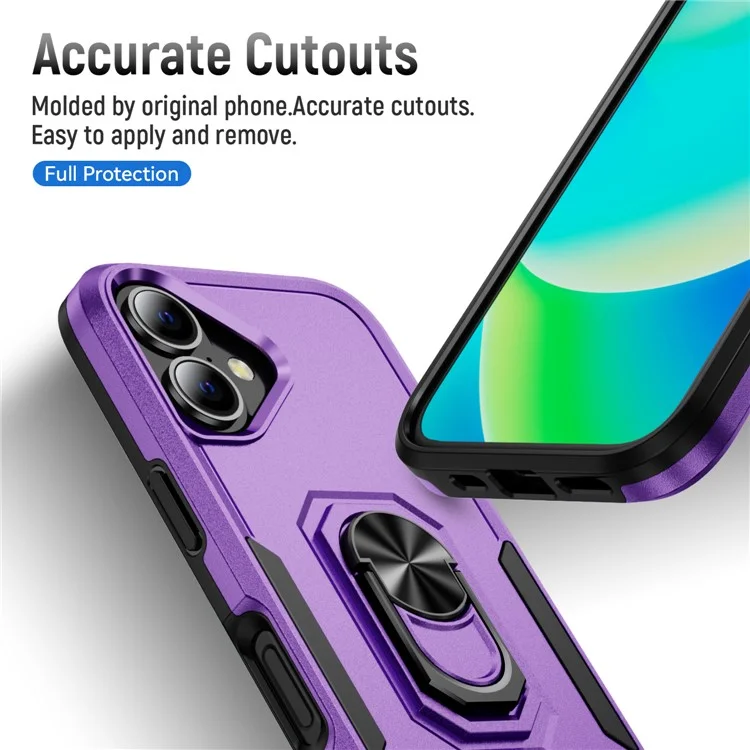 Per iPhone 16 Custodia Grado Militare Anello Supporto PC+TPU Custodia per Telefono - Viola+Nero