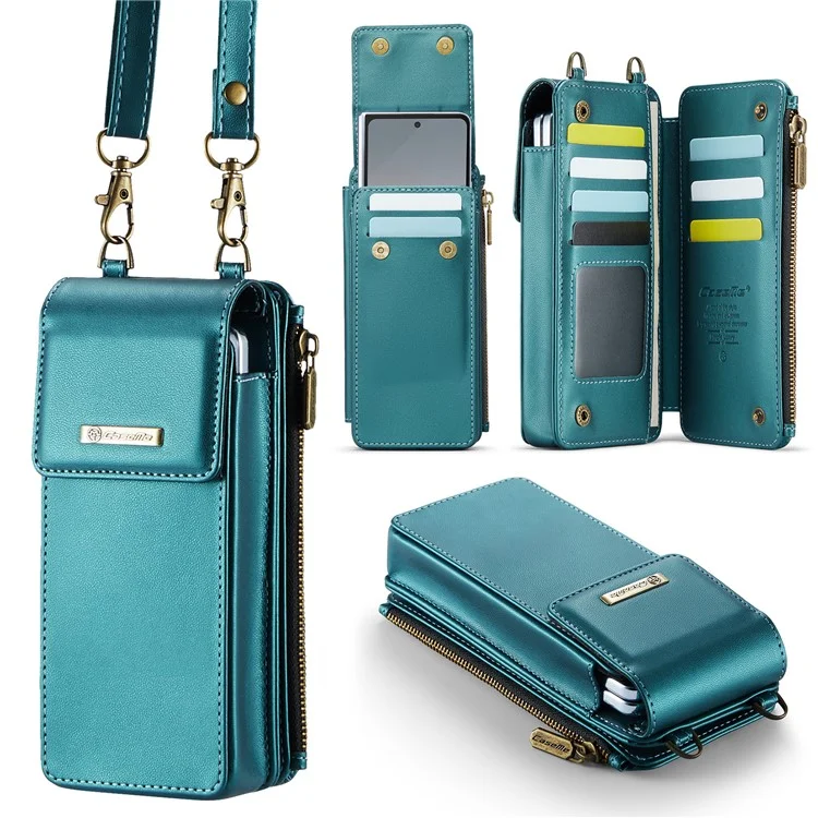 CASEME ME50 Borsa a tracolla per telefono pieghevole RFID Blocking Wallet Glossy Leather Crossbody Phone Bag - Blu