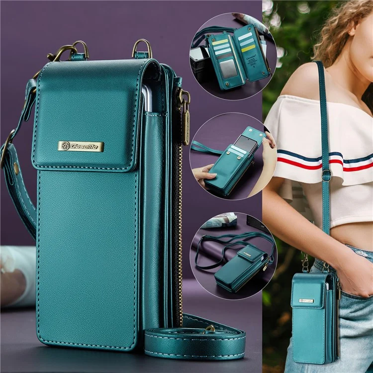 CASEME ME50 Borsa a tracolla per telefono pieghevole RFID Blocking Wallet Glossy Leather Crossbody Phone Bag - Blu