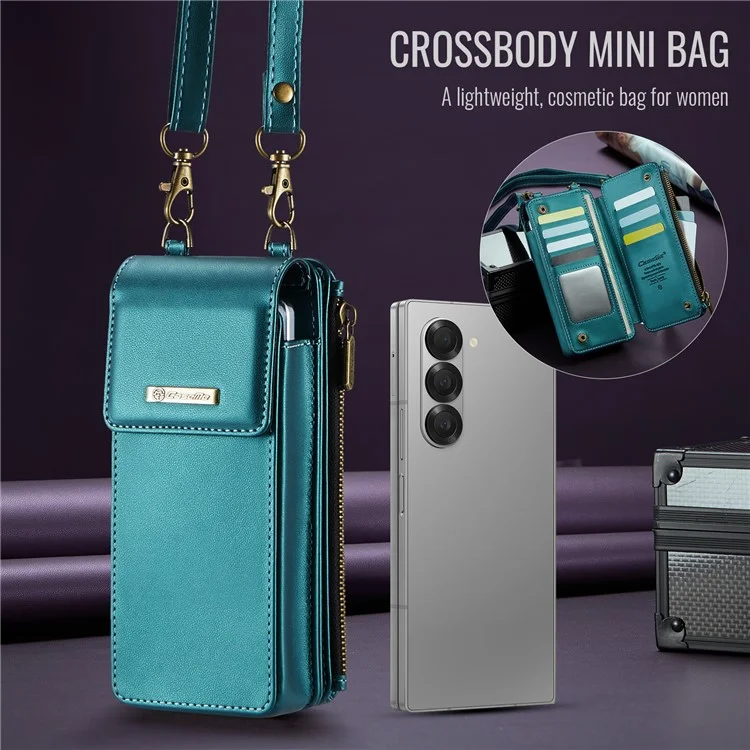 CASEME ME50 Borsa a tracolla per telefono pieghevole RFID Blocking Wallet Glossy Leather Crossbody Phone Bag - Blu