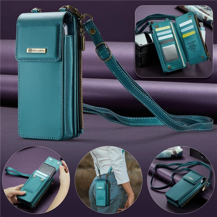 CASEME ME50 Borsa a tracolla per telefono pieghevole RFID Blocking Wallet Glossy Leather Crossbody Phone Bag - Blu